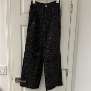 Commense Black and White Tweed Wide-Leg Pants